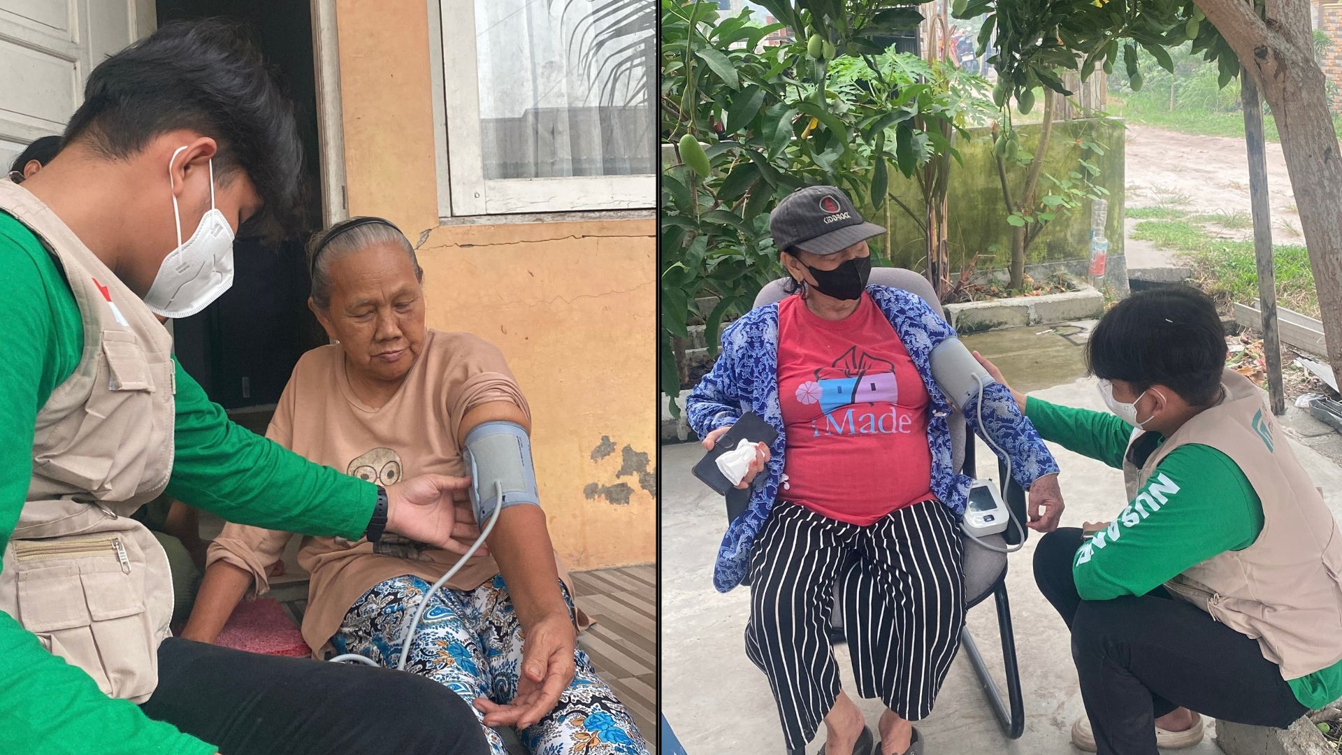Pemeriksaan kesehatan gratis dan pemantauan tensi warga oleh Relawan Nusantara saat karhutla Palangka Raya.