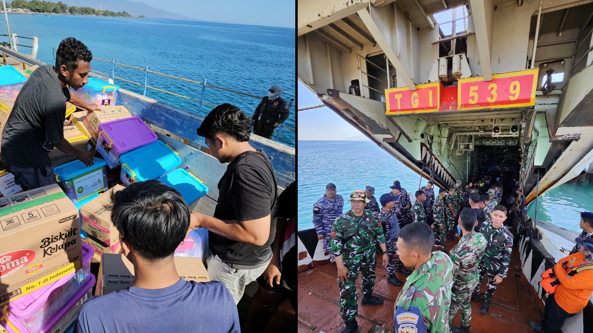 KRI Teluk Parigi-539 bersandar di Pelabuhan Maumere membawa 50 ton bantuan kemanusiaan gempa Nusa Tenggara Timur.