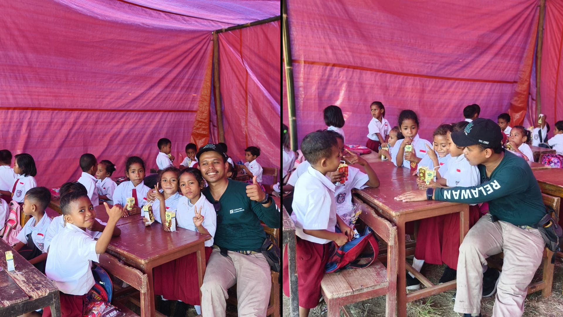 Tim Relawan Nusantara mendampingi anak-anak belajar di sekolah darurat SDI Lengkosambi NTT.
