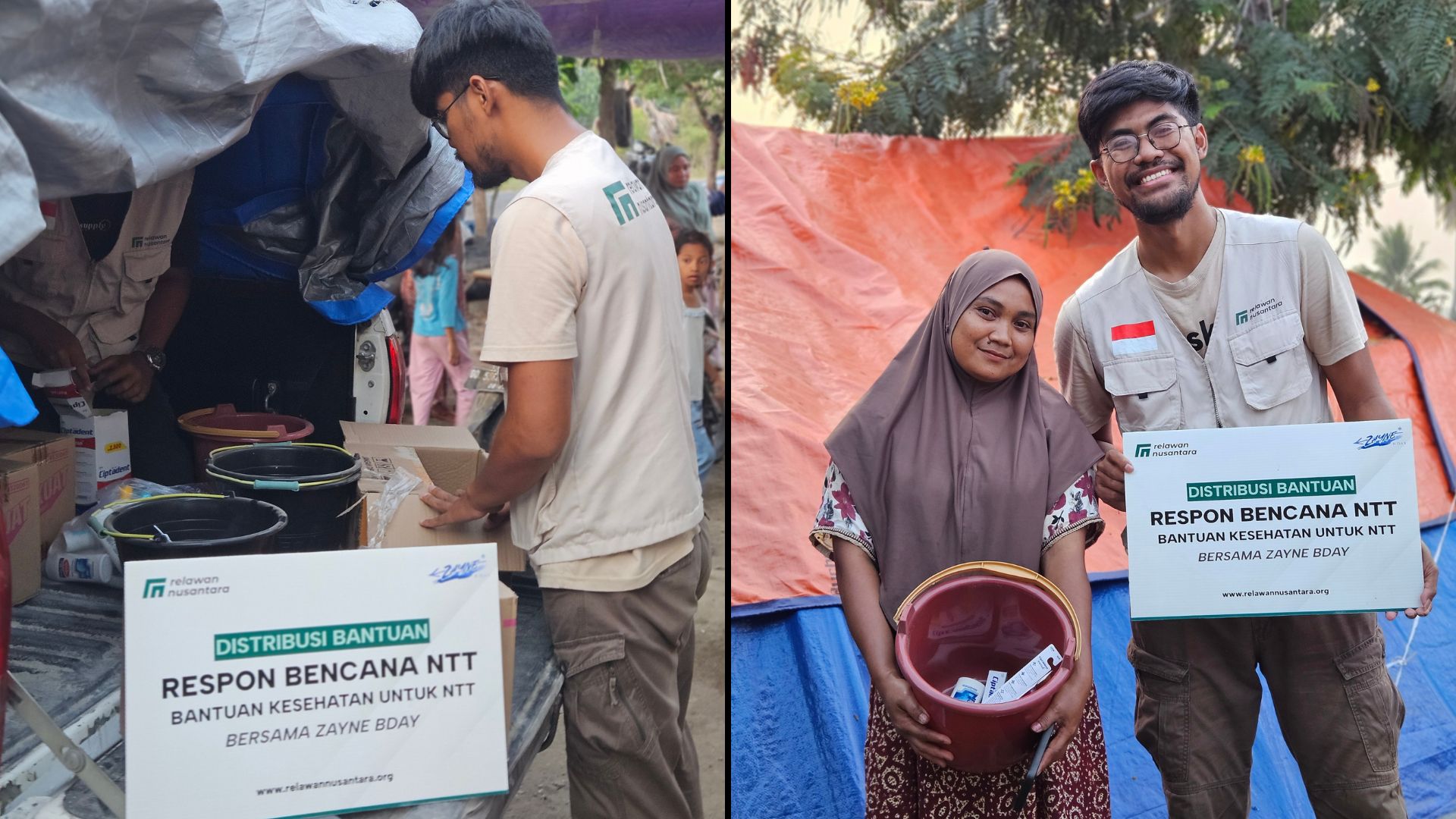 Tim Relawan Nusantara mendistribusikan ember paket hygiene kit untuk penerima manfaat gempa Flores.